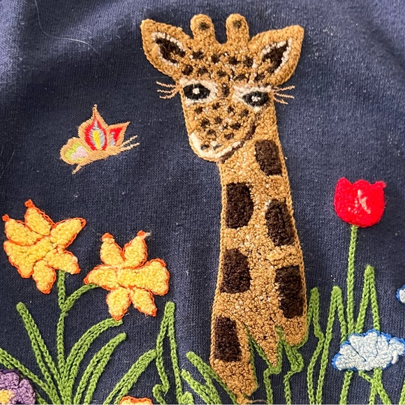 Vtg Sweatshirt Giraffe Motif Textured 3-D Navy 90s Cyn Les Shirlee Designs - Picture 2 of 4